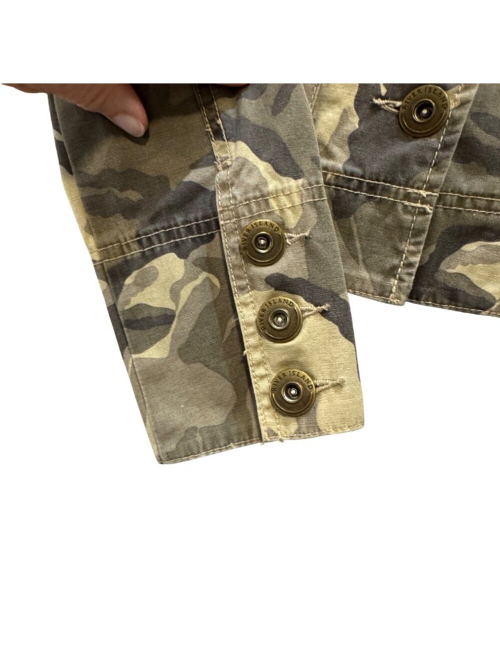 Military-Style River Island Trophy Jacket Epaulets Button-Up Tailored Camouflage - Picture 7 of 13